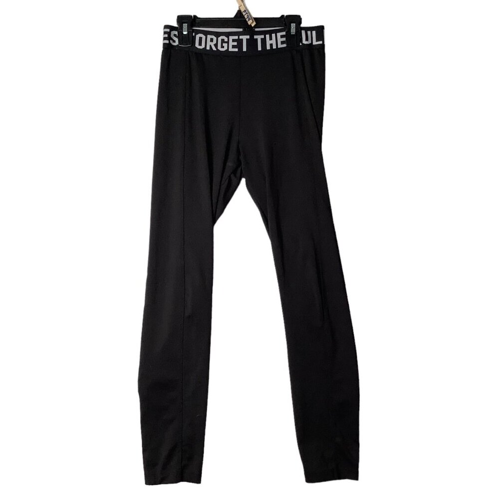 H&M Divided Leggings Women Sz Small FORGET THE RULES Black Waistband
